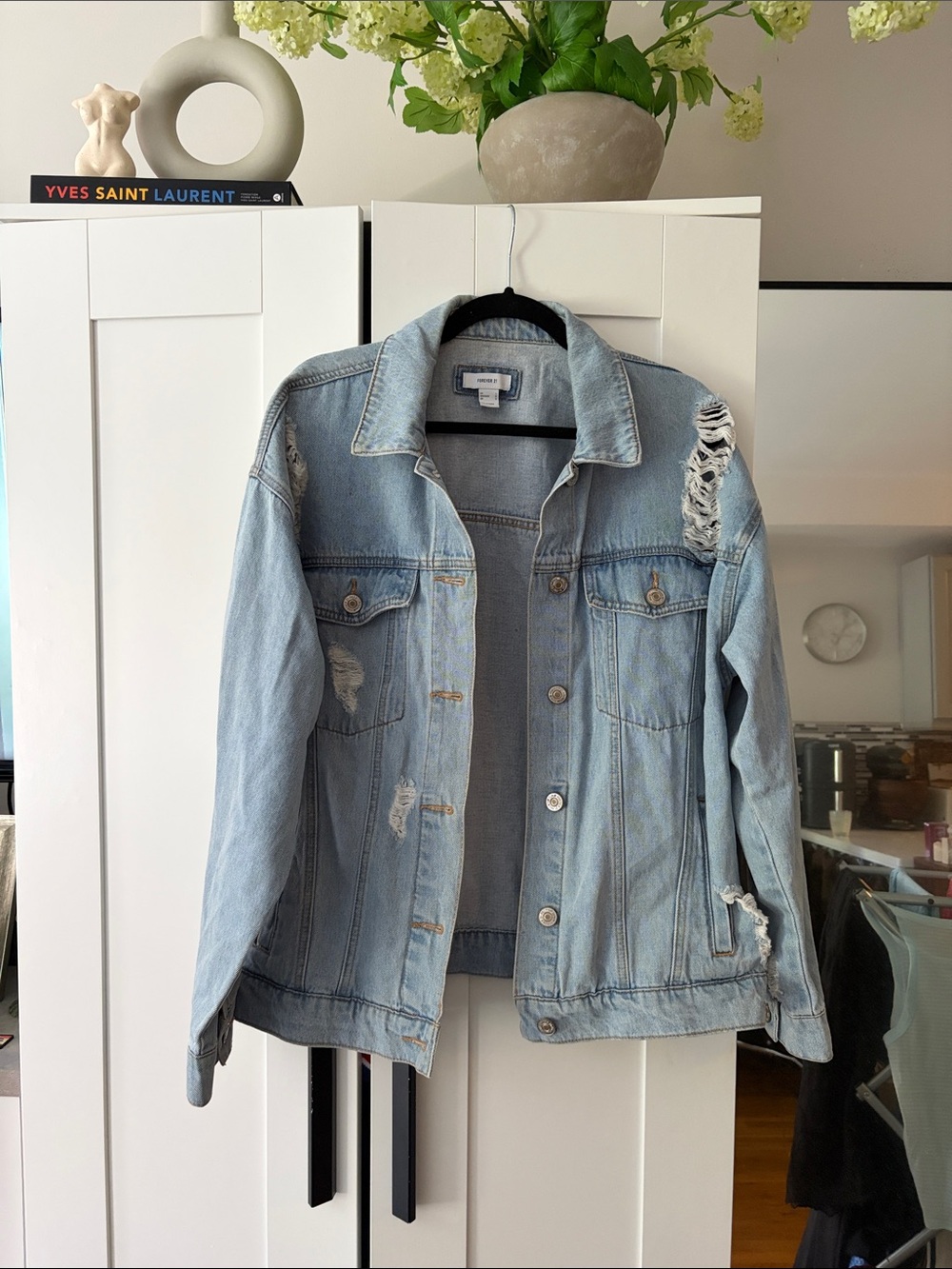 Forever 21 Light Blue Distressed Denim Jacket